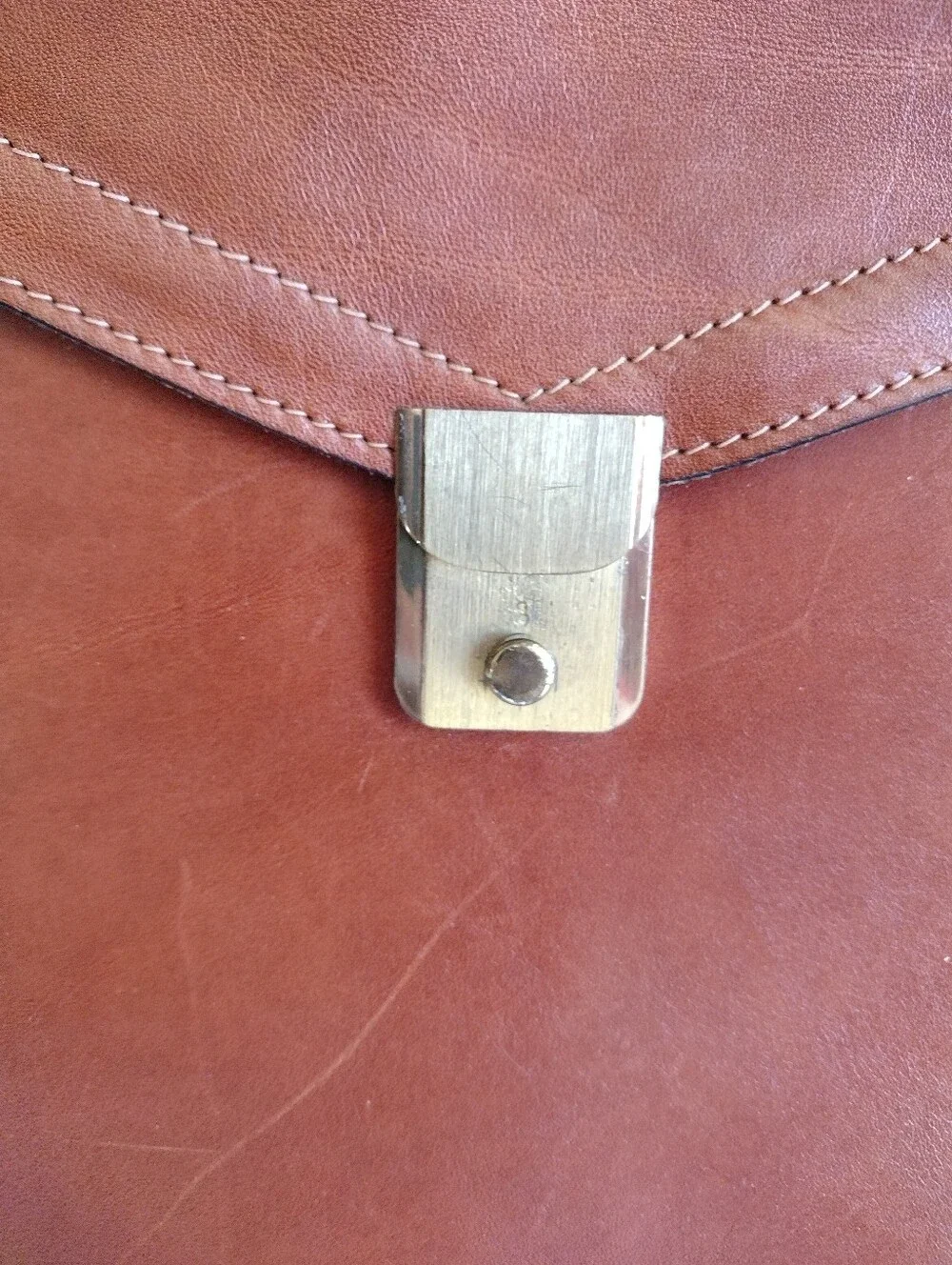 Men's Vintage Leather Briefcase Gold Hardware - Classic Professional Carry